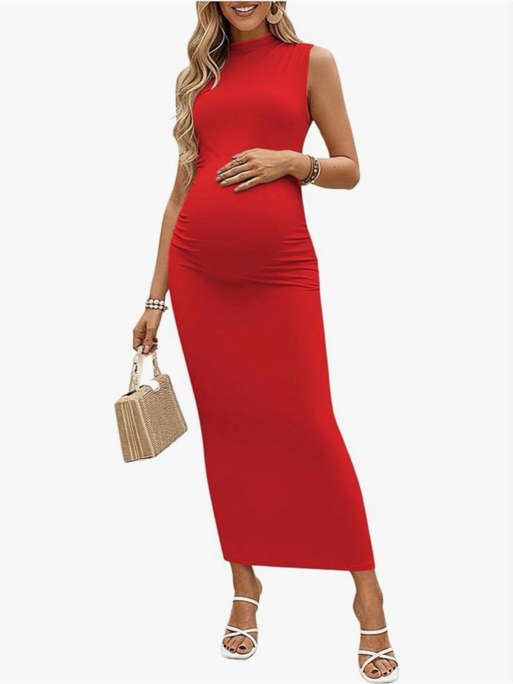 Sleeveless Red Maternity Dress